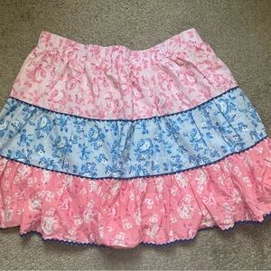Simply Southern Pink and Blue Floral A-Line Skirt